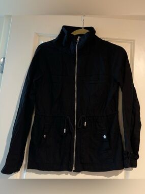 Old Navy Black Women's Zip-Up Utility Jacket with Drawstring Waist